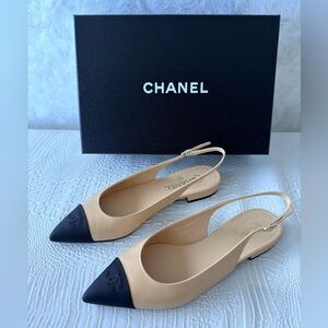CHANEL Beige slingback, sandals, flats, shoes .Size 40, BNIB